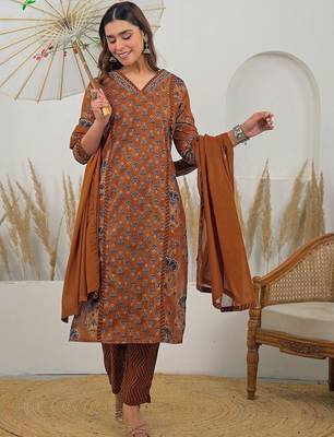 Women Ethnic Motifs Printed Regular Kurta with Trousers & With Dupatta 7
