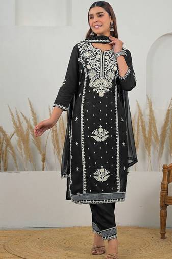 Women Ethnic Motifs Embroidered Regular Thread Work Kurta with Trousers & With Dupatta