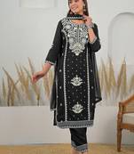 Women Ethnic Motifs Embroidered Regular Thread Work Kurta with Trousers & With Dupatta