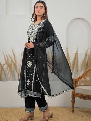 Women Ethnic Motifs Embroidered Regular Thread Work Kurta with Trousers & With Dupatta 6