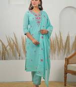 Women Floral Embroidered Regular Thread Work Pure Cotton Kurta with Trousers & With Dupatta