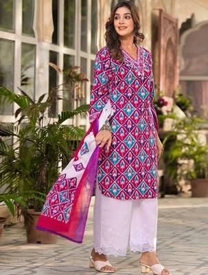 Women Printed Regular Kurta with Palazzos & With Dupatta 3
