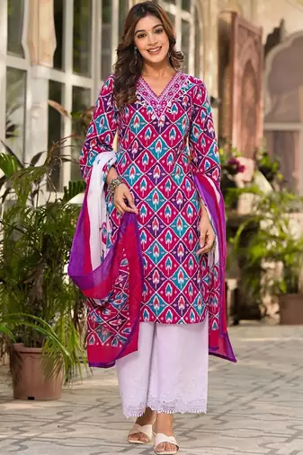 Women Printed Regular Kurta with Palazzos & With Dupatta