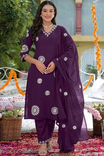 Women Ethnic Motifs Embroidered Regular Thread Work Kurta with Trousers & With Dupatta