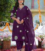 Women Ethnic Motifs Embroidered Regular Thread Work Kurta with Trousers & With Dupatta