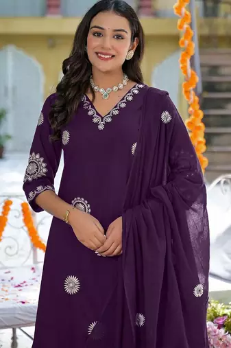 Women Ethnic Motifs Embroidered Regular Thread Work Kurta with Trousers & With Dupatta
