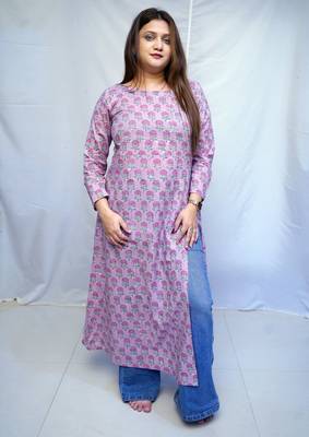 Cotton Bagru Hand Block Printed Long Side Slit Kurti for Women 3