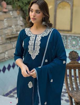 Women Ethnic Motifs Embroidered Regular Thread Work Kurta with Trousers & With Dupatta 2