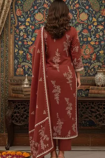 Women Floral Embroidered Regular Thread Work Kurta with Trousers & With Dupatta