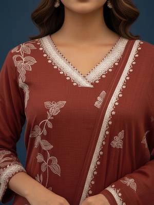 Women Floral Embroidered Regular Thread Work Kurta with Trousers & With Dupatta 7