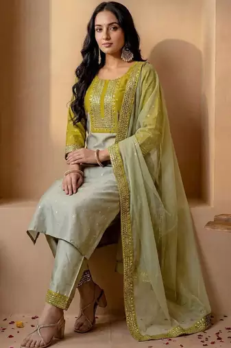 Women Ethnic Motifs Embroidered Regular Mirror Work Kurta with Trousers & With Dupatta