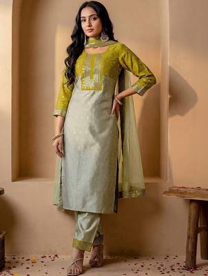 Women Ethnic Motifs Embroidered Regular Mirror Work Kurta with Trousers & With Dupatta 2
