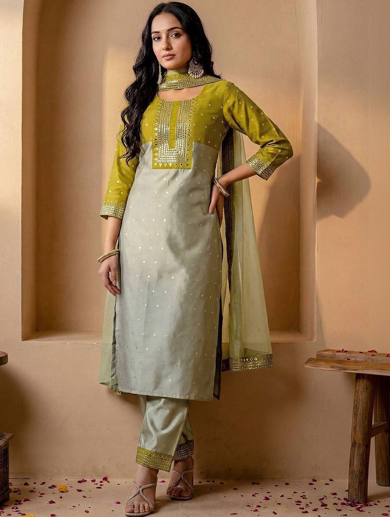 Women Ethnic Motifs Embroidered Regular Mirror Work Kurta with Trousers & With Dupatta