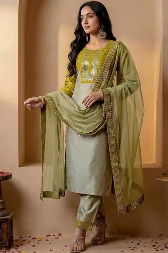 Women Ethnic Motifs Embroidered Regular Mirror Work Kurta with Trousers & With Dupatta