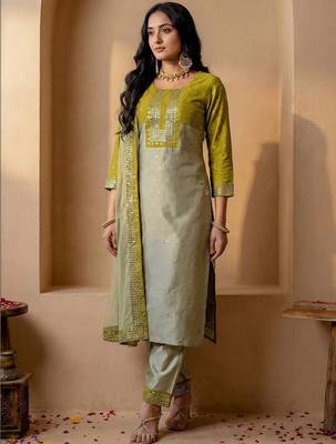 Women Ethnic Motifs Embroidered Regular Mirror Work Kurta with Trousers & With Dupatta 6
