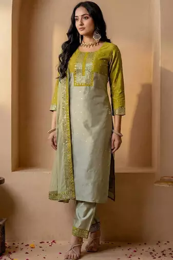 Women Ethnic Motifs Embroidered Regular Mirror Work Kurta with Trousers & With Dupatta