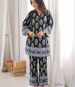 Embroidered Black Viscose Rayon Co Ords for Women