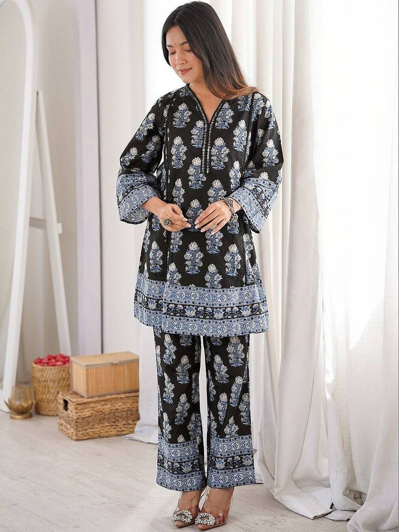 Embroidered Black Viscose Rayon Co Ords for Women