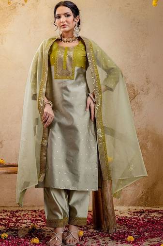 Women Ethnic Motifs Embroidered Regular Sequinned Kurta with Trousers & With Dupatta