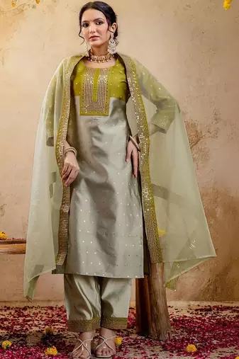 Women Ethnic Motifs Embroidered Regular Sequinned Kurta with Trousers & With Dupatta