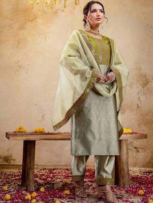 Women Ethnic Motifs Embroidered Regular Sequinned Kurta with Trousers & With Dupatta 6
