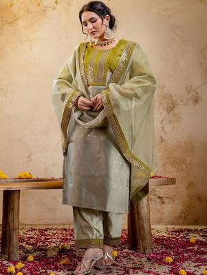 Women Ethnic Motifs Embroidered Regular Sequinned Kurta with Trousers & With Dupatta 7