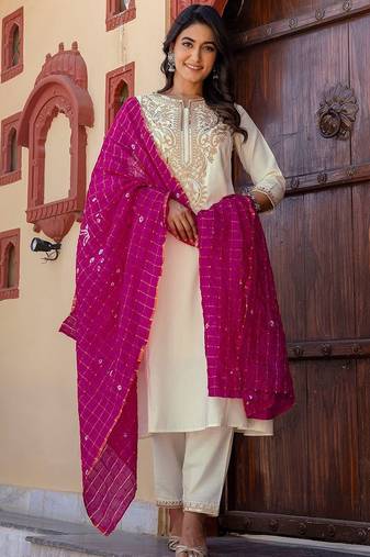 Women Ethnic Motifs Embroidered Kurta with Trousers & Dupatta