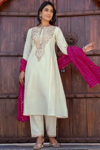 Women Ethnic Motifs Embroidered Kurta with Trousers & Dupatta