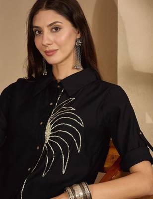 Sequinned Black Roman Silk Co Ords for Women 2
