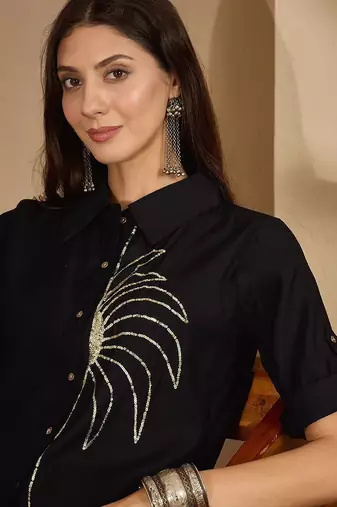 Sequinned Black Roman Silk Co Ords for Women