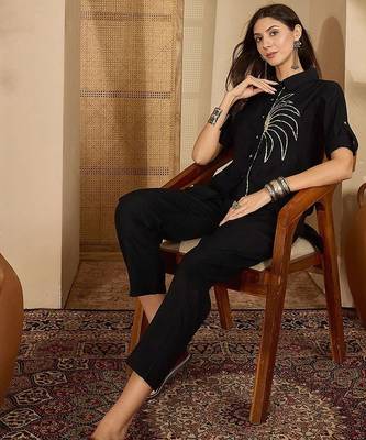 Sequinned Black Roman Silk Co Ords for Women 5