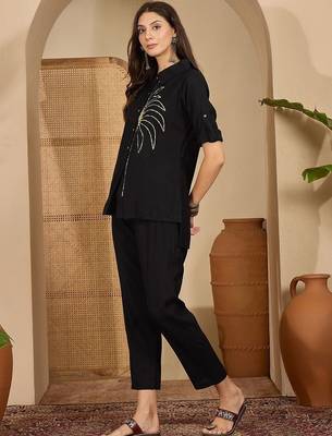 Sequinned Black Roman Silk Co Ords for Women 6