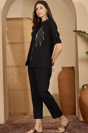 Sequinned Black Roman Silk Co Ords for Women