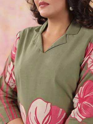 Floral Printed Moss Green Cotton Co Ords for Women 5