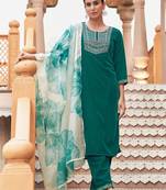 Women Velvet Ethnic Motifs Embroidered Kurta with Trousers & Dupatta