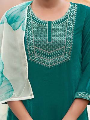 Women Velvet Ethnic Motifs Embroidered Kurta with Trousers & Dupatta 3