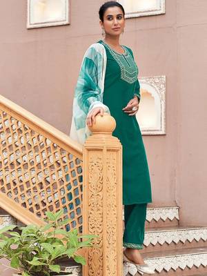 Women Velvet Ethnic Motifs Embroidered Kurta with Trousers & Dupatta 4