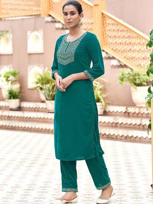Women Velvet Ethnic Motifs Embroidered Kurta with Trousers & Dupatta 5