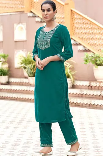 Women Velvet Ethnic Motifs Embroidered Kurta with Trousers & Dupatta