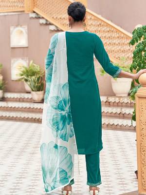 Women Velvet Ethnic Motifs Embroidered Kurta with Trousers & Dupatta 6