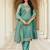 Floral Yoke Design Net Straight Kurta With Trousers & Dupatta