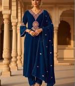 Women Ethnic Motifs Embroidered Regular Thread Work Velvet Kurta with Trousers & With Dupatta