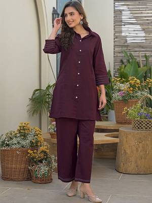 Dyed Wine Viscose Rayon Co Ords for Women 1