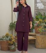 Dyed Wine Viscose Rayon Co Ords for Women