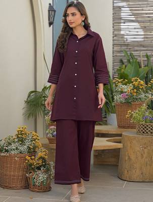 Dyed Wine Viscose Rayon Co Ords for Women 2