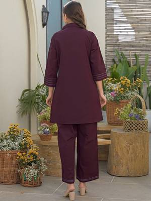 Dyed Wine Viscose Rayon Co Ords for Women 3