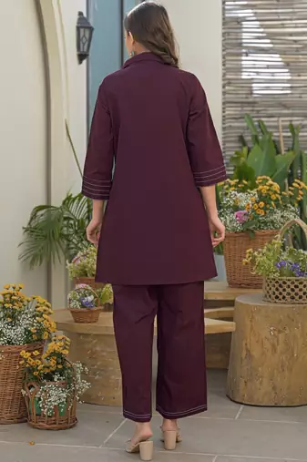 Dyed Wine Viscose Rayon Co Ords for Women