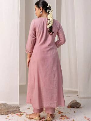 Women Floral Embroidered Angrakha Thread Work Chanderi Cotton Kurta with Trousers & With Dupatta 2
