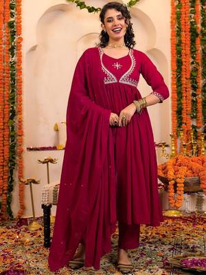 Women Ethnic Motifs Embroidered Anarkali Kurta with Trousers & Dupatta 1
