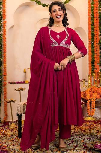Women Ethnic Motifs Embroidered Anarkali Kurta with Trousers & Dupatta